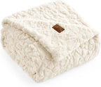 Cozy Bliss Faux Fur Throw Blanket for Couch, Fuzzy Soft Plush Thick Warm Fluffy Reversible Wave Textured Blanket for Sofa Bedroom Living Room, 55 * 70 Inches Cream White