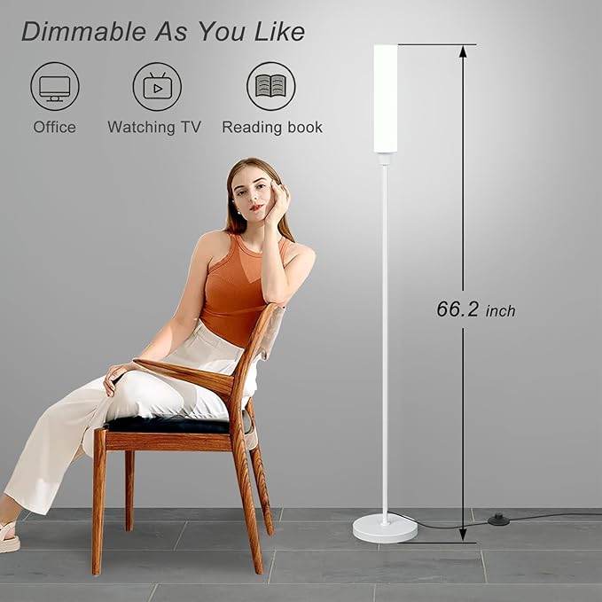 Floor Lamp with Remote Control,Bright Floor Lamps for Living Room/Bedroom/Office, Stepless Adjustable 3000K-6000K Colors and 10-100% Brightness,Standing Light with Foot Switch (White)