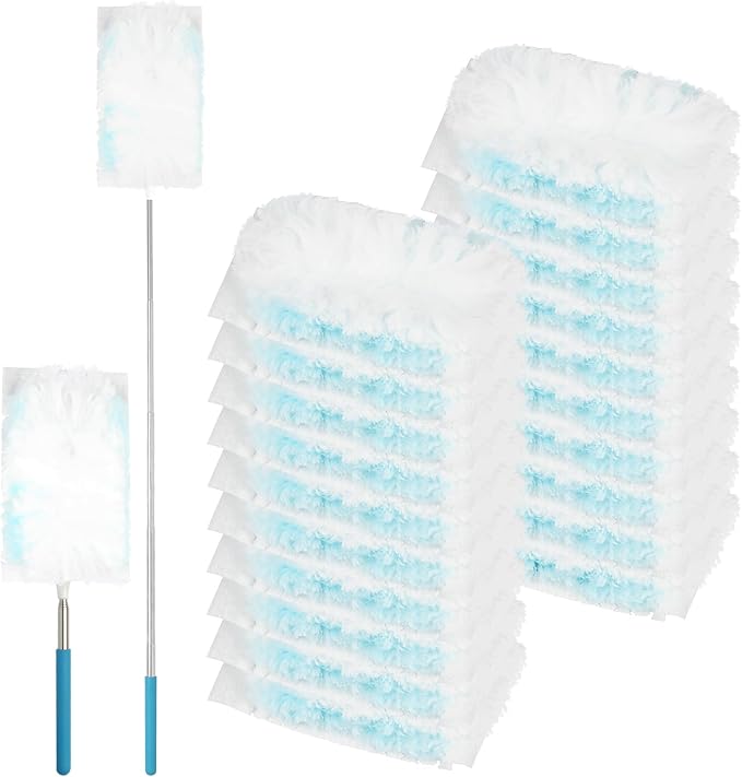 180° Microfiber Duster Refills with 5-Level Adjustable Telescopic Handle (12"-31"), 20 Count Heavy Duty for Swiffer Duster, Multi-Surface Dusters for Cleaning Furniture, Blinds, Electronics & Corners