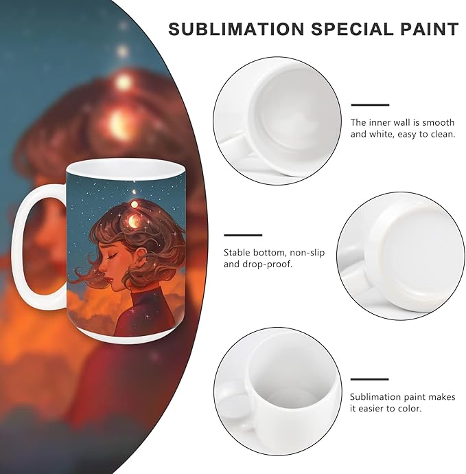 Sublimation Blank Ceramic Coffee Mugs Set of 6 Pcs White Mugs 15 oz Porcelain Espresso Cups Sublimation Mugs Blank DIY for Coffee Soup Tea Milk Latte Hot Cocoa etc