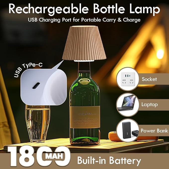 WILIT Wireless Bottle Lamp Shades for Table Lamps, 3 Level Brightness Touch Lamps for Nightstand, Rechargeable Cordless Lamp for Bedroom, Restaurant Bottle Light, Table Top Decor, Cool House Stuff