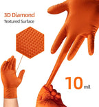 10 Mil Nitrile Disposable Gloves Heavy Duty Mechanic Gloves Raised Diamond Texture Thick (Orange of 1000,Medium)