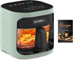 BOSWELL 6 in 1 Glass Air Fryer, 4.5QT Air Fryer with Transparent Glass Pot,Circulating Air Heating, Bake, Broil, Air Fry, Temperature Control, Dishwasher Safe (Green)