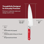 Misen 8" Chef Knife – High Carbon Japanese AUS-10 Stainless Steel – Hybrid German & Japanese Blade – Precision Kitchen Knife for Professionals & Home Cooks – Ultimate Cutting Performance - Red