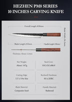 HEZHEN Carving Knife, 10 Inches, Meat Cutting and BBQ Knife, 3 Layers High Carbon Clad Steel Brisket Slicing,Breaking Butcher, Redwood Octagonal Handle