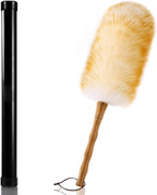 Lambs Wool Duster with Solid Bamboo Handle,Leather Hang Strap,18.9 inch Long,Natural Feather Duster for Cleaning Ceiling Fans,Window Blinds,Computer Screens,Bookshelves etc