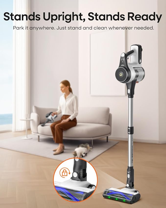 YONNDER Cordless Vacuum Cleaner, 48KPA/550W/60Mins Powerful Stick Vacuum for Home, Anti-Tangle, Self-Standing, Lightweight, Charging Dock, Vacuum Cleaner for Hardwood Floor/Carpet/Pet Hair/Car, M1