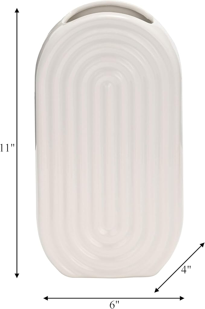 Sagebrook Home Boho Ceramic Vase - Embossed Arch Stoneware Flower Holder, Minimalist Modern Decor for Home, Office & Bedroom - 11" White