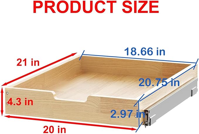 Wood Pull Out Cabinet Organizer 20" W x 21" D, Heavy-Duty Sliding Drawers for Inside Cabinets Storage and Organization for Kitchen, Pantry, Bathroom