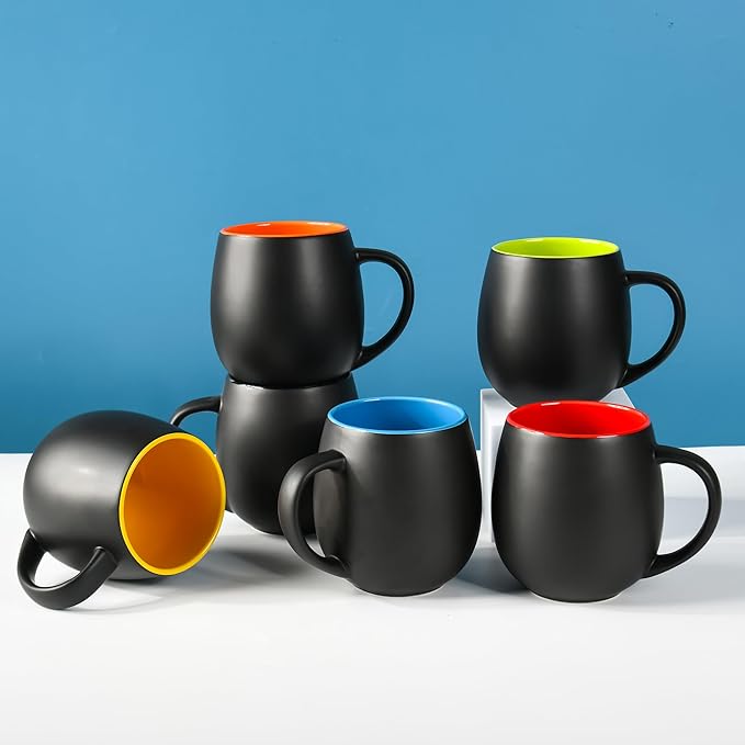 20oz ceramic Coffee Mug Sets Matte Black Porcelain Mug Multiple colors Cups for Coffee, Tea, Juice, Cocoa Set of 6 (20oz)