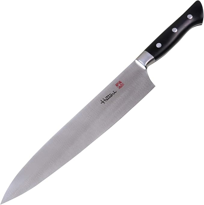 Hattori Japanese Chef’s Knife, FH-7L Professional Gyuto Knife, VG-10 Cobalt Steel Pro Kitchen Knife with Ergonomic Black Linen Micarta Handle, 9.4 inch