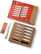 Klaus Meyer Stahl High Carbon Exclusive German Steel 4.5 inch 6 Piece Steak Knife Set (White)