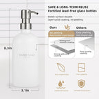 Glass Soap Dispenser - Dish Soap Dispenser for Kitchen and Hand Soap Dispenser Set, Bathroom Soap Dispenser with 304 Rust Proof Pump, Soap Dispenser for Kitchen with Tray, White Bottle/Silver Pump