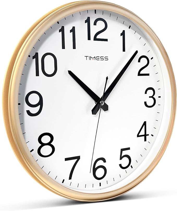 Wall Clock, 18 Inch Large Dial Non-Ticking Silent Battery Operated Quality Analog, Ultra-Quiet Movement Quartz, Timeless Stylish Clock, Ideal Modern Home, Office Décor (Gold)