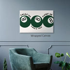 Green 8 Ball Poster, Lucky Me Lucky You Lucky Us Quote Canvas Wall Art, Playful Billiards Balls Picture Print, Retro 8ball Pool Painting for Bar Cart Game Room Man Caves Wall 8x12in Unframed