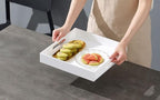 Glossy White Sturdy Acrylic Serving Tray with Handles-12x12 Inch-Serving Coffee,Appetizer,Breakfast,Butler-Kitchen Countertop Tray-Makeup Drawer Organizer-Vanity Table,Ottoman Tray-Decorative