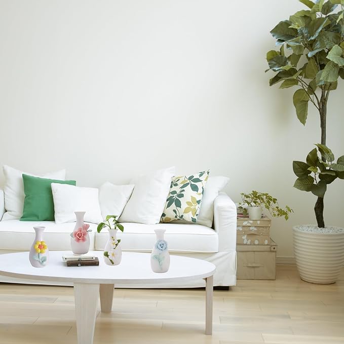 Handmade Ceramic Small vase Creative mini vase Home Decoration Ornament with 3D Floral Design (3D Flowers-4PCS)