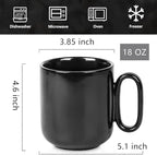 vicrays Ceramic Coffee Mug Set - 18 Ounce Large Stoneware Mug for Men Women - Unique Glazed Porcelain Mugs with Handle for Coffee Latte Tea Milk Cocoa - Set of 4 (Black)