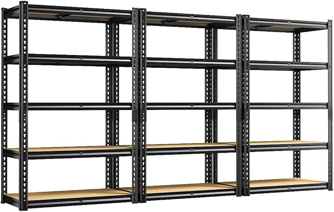 REIBII Storage Shelves 2020LBS Garage Shelving Heavy Duty 5 Tier Metal Shelving Adjustable Utility Shelf Rack for Garage Pantry Closet Kitchen Basement 28" W x 12" D x 59.8" H, 3 Pack