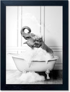 Framed Bathroom Decor Wall Art Elephant in Bathtub Pictures Wall Decor Funny Black and White Animal Canvas Print Artworks for Bathroom