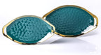 Stone Lain Florian Porcelain Large and Medium Oval Platters with Handle, Service Set, Green with Gold Rim