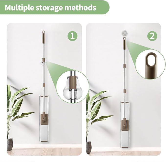 CQT Commercial Flat Microfiber Floor Mop Cleaning System 24" Inch Wet Dry and Dust Hardwood with 4 Washable Pads Cleaner for Laminate Tile Stainless Steel Handle and Extension (PT14 Brown)