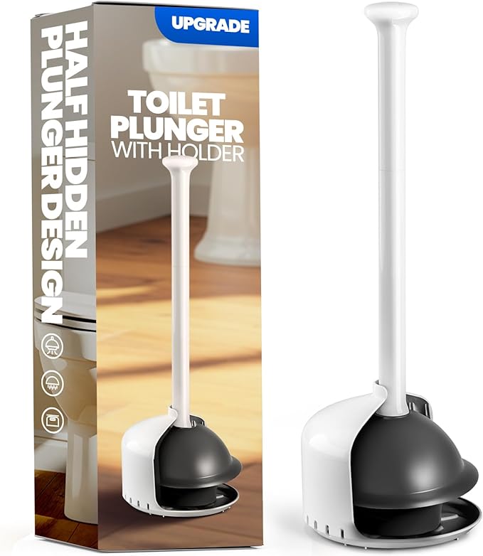 Toilet Plunger with Holder, Heavy Duty Plunger and Holder Combo for Bathroom Cleaning, Bathroom Decor, Bathroom Accessories, Toilet Bowl Cleaners, 19-Inch White