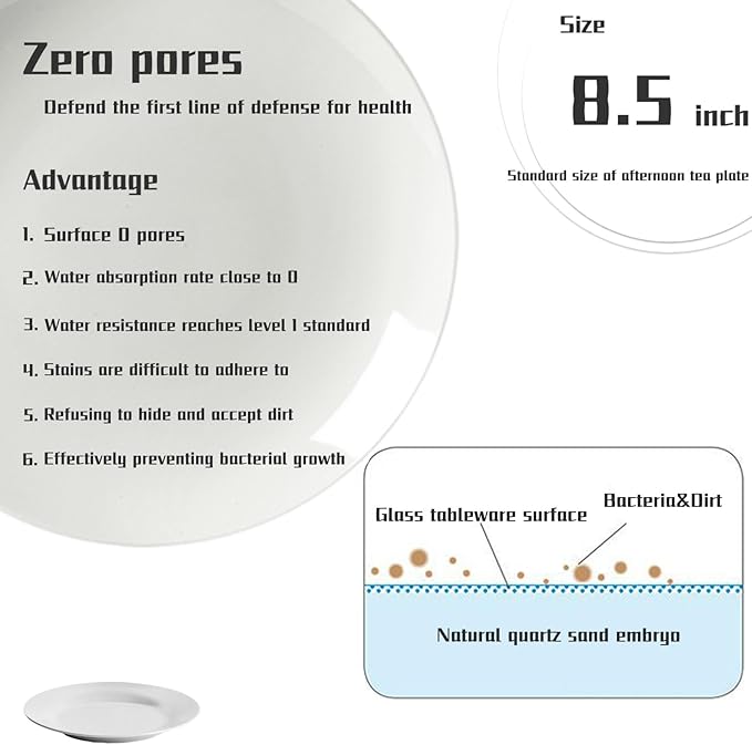 Amazon 6-Piece 8.5" White Dinner Plates Lightweight Round Plates, Simply Dessert Plate, Triple Layer Glass and Chip Resistant, for Microwave and Dishwasher Safe Scratch Resistant, Winter Frost White