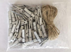 DurReus Wood Clips Strong Photos Pins Peg Home Party Decorative Accessories with Jute Twine Silver Pack 50
