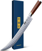HOSHANHO Brisket Slicing Knife 12 Inch, Japanese High Carbon Steel Butcher Breaking Knife with Ergonomic Handle, Razor Sharp Curved Carving Knives for Meat, BBQ