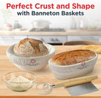 Bread Proofing Basket Set of 2 - Round 9" & Oval 8" Sourdough Bread Baking Supplies w/Linen Liner, Scrapers, Scoring Lame, Whisk, Blades Banneton Proofing Baskets - Sourdough Starter Kit for Beginners