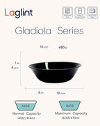 14 OZ (16 OZ MAX) Black Opal Glass Cereal Bowl Set of 4, 6.5 inch Dishwasher & Microwave Safe Round Bowls for Soup, Salad and Rice