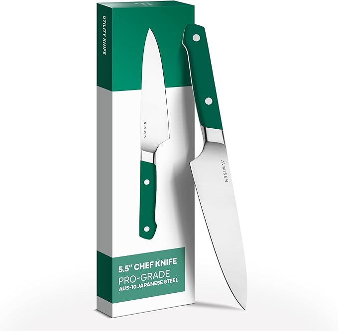 Misen 5.5" Utility Knife – High Carbon Japanese AUS-10 Stainless Steel – Hybrid German & Japanese Blade – Precision Kitchen Knife for Professionals & Home Cooks – Ultimate Cutting Performance - Green