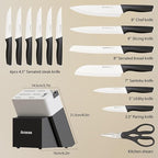 Astercook Knife Set, Kitchen Knives with Block and Sharpener Ceramic Coating 15 Pcs German Stainless Steel Knives Sharp Blade Dishwasher Safe Kitchen Utensils Set with Ergonomic Handle, Elegant Black