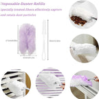 Duster Refills Compatible with Swiffer Duster, Heavy Duty Multi Surface Duster Replacement with 1 Extra Handle for Cleaning Furniture, Blinds, Ceiling Fans and Car (Purple- 20 Pack)
