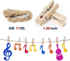 Mini Clothespins, Mini Clothes Pins for Photo, 100 Pack Wooden Small Clothes Pin with 32 FT Jute Twine String, Tiny Decorative Clothespin for Little Baby Shower Photos Clips Pictures Crafts Display