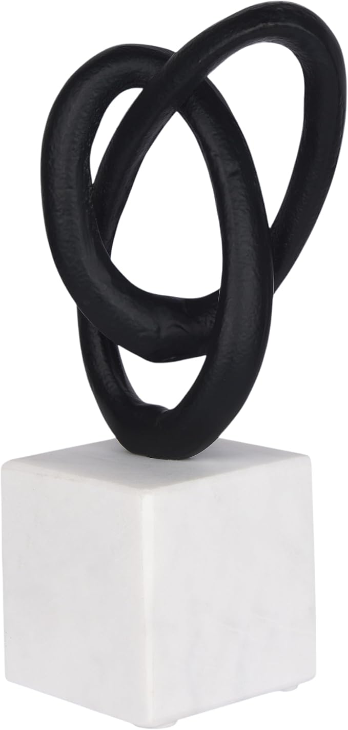 Cruiser’s Caché Entwined Love Sculpture, Artisan-Made Cast Aluminum with Black Anthracite Finish, Natural Marble Base, 10"