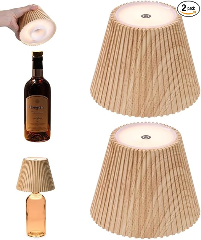 WILIT 2 Pack Wireless Bottle Lamp Shades for Table Lamps, 3 Level Brightness Bottle Lights for Liquor Bottles, Rechargeable Bar Signs for Home Bar,Table Decor for Living Room,Gifts Baskets for Women