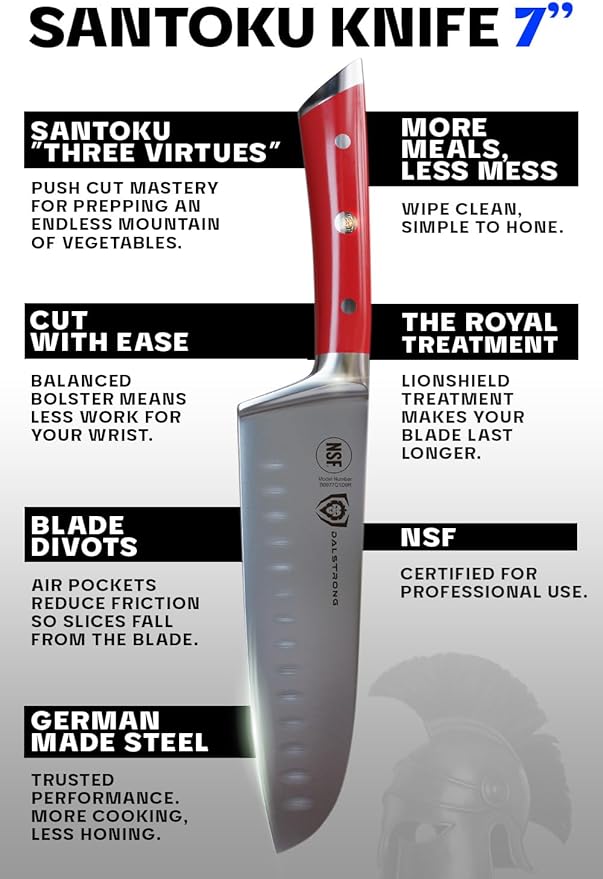 Dalstrong Santoku Knife - 7 inch - Gladiator Series - High Carbon German Steel - Crimson Red ABS Handle Kitchen Knife - Vegetable Knife - Sheath Included - Cooking Chef Knife - NSF Certified