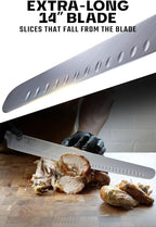Dalstrong Extra-Long Slicing Knife - 14 inch - Gladiator Series Elite - Premium High Carbon German Steel - Black G10 Handle - Carving Knife Gift- Slicer, BBQ, Brisket - Sheath Included - NSF Certified