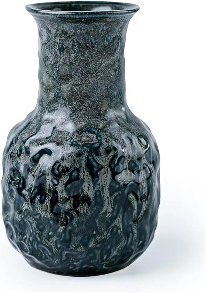 Rustic Pottery Ceramic Vase - Vintage Farmhouse Style Decor, White Grid Ceramic Vases for Home Decor, Modern Farmhouse Decor (Blue and green)