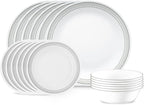 Corelle Vitrelle 18-Piece Service for 6 Dinnerware Set Triple Layer Glass and Chip Resistant, Lightweight Round Plates and Bowls Set, Mystic Gray