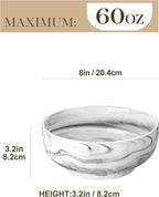 MALACASA Large Serving Bowls, 60 OZ (8'') Salad Bowls Set of 2, Ceramic Mixing Bowls for Kitchen, Serving Bowl for Soup, Pasta, Side Dishes and Entertaining, Marble Grey, Series REGULAR