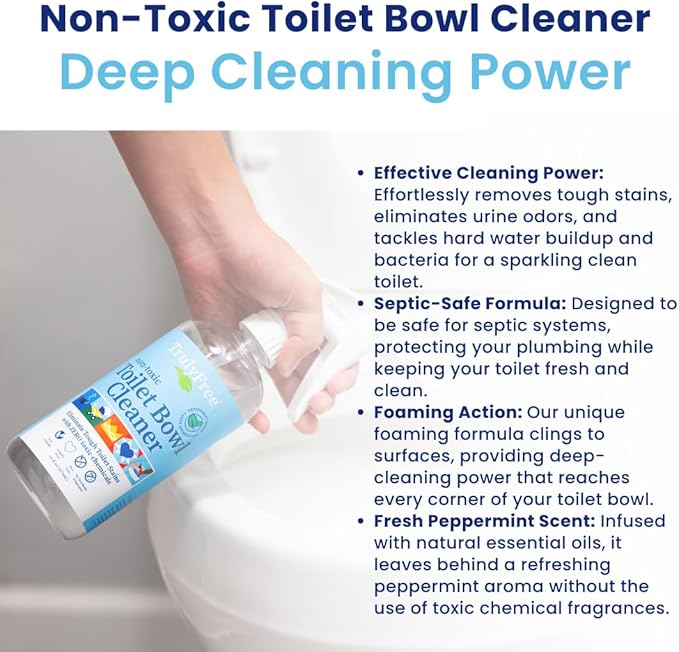 Toilet Bowl Cleaner - Heavy-Duty Stain Remover - Septic Safe, Plant-Based Formula - Fresh Peppermint Scent - 1 Refill (3oz) with Empty Refillable Bottle