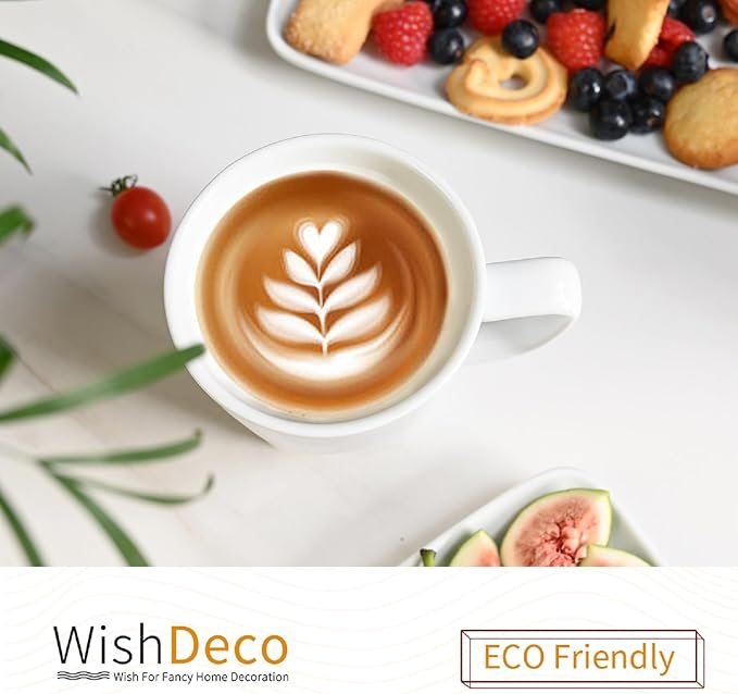 White Coffee Mugs Set of 6, Ceramic Coffee Cups 14 oz, Modern Tea Mugs, Porcelain Tea Cups, Large Mug for Latte, Cappuccino, Milk, Juice, Cocoa, Square Bottom, Microwave and Dishwasher Safe