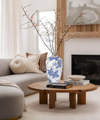 Blue and White Ceramic Vase for Home Decor – Hand-Painted Porcelain Flower Vase with Gold Accents – Chinoiserie-Inspired Home Decor Vase – 11" for Table, Shelf, or Mantel