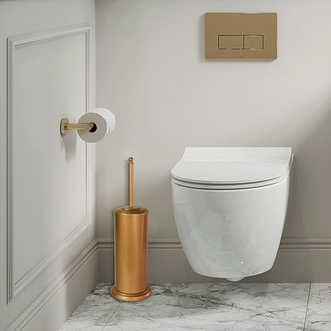 DOWRY Anti-Hand Off Toilet Plunger with Holder for Bathroom,Powerful Efficient Force Suction Cup,Heavy Duty, Deep Cleaning, Gold Brushed