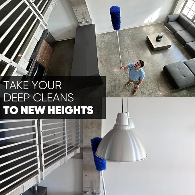2 Pack of Microfiber Flexible Dusters with Heavy Duty Extension Pole | 8' Reach | Clean Ceiling Fans, Cobwebs, Light Fixtures, Delicate Objects