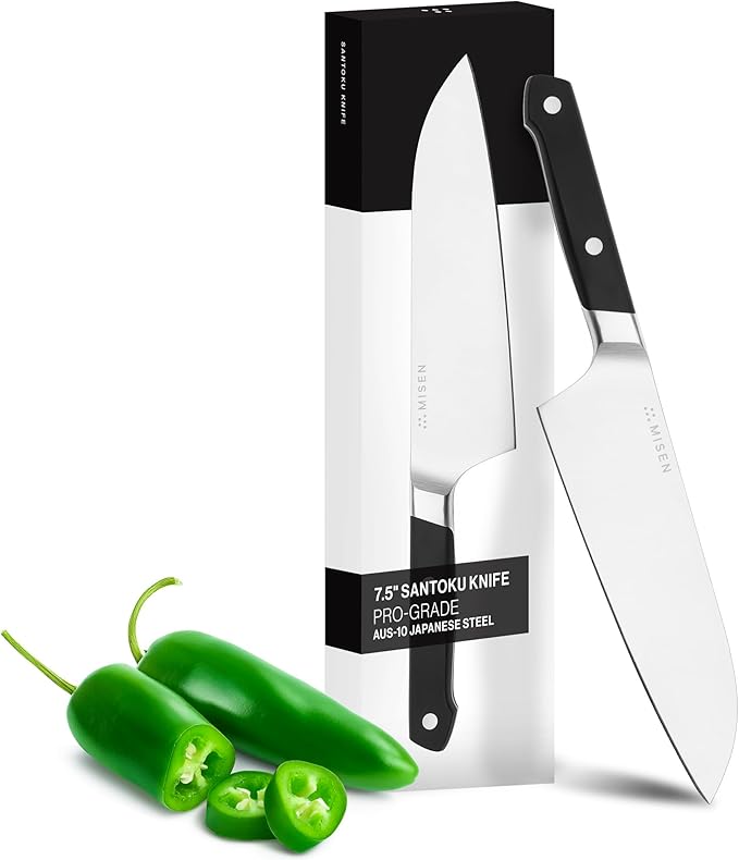 Misen Japanese Santoku Chef Knife - 7.5 Inch High Carbon Stainless Steel - Classic Japanese Knife Design for Cutting, Slicing, and Chopping - Razor Sharp Japanese Style Kitchen Knife, Black