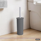 Superio Decorative Plastic Toilet Bowl Brush and Holder Set, Cleaner Scrubber for Bathroom (2, Grey)